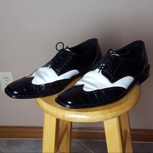 Stacy Adams black white tuxedo leather derby 10.5M